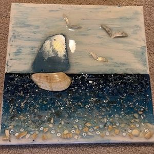 Acrylic painting with glass art